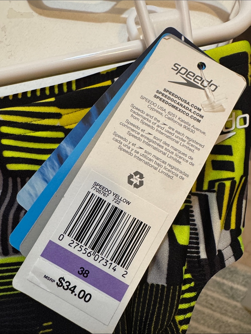Speedo Black with Neon Yellow & Light Gray/white Geometric Swim Briefs size 38 - Picture 3 of 3